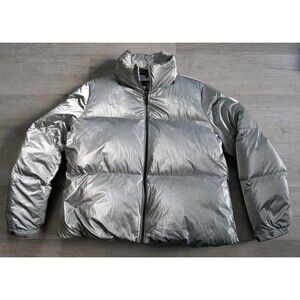Womens Recycled Planet Co Quilted Down Puffer Coat Jacket Metallic Silver XXL